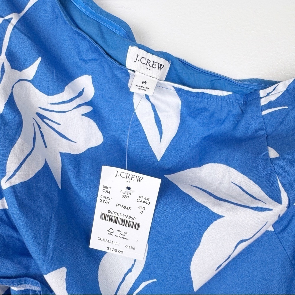 J. Crew One Shoulder Cotton Midi Dress Blue White Floral Size 8 NWT - Picture 7 of 8